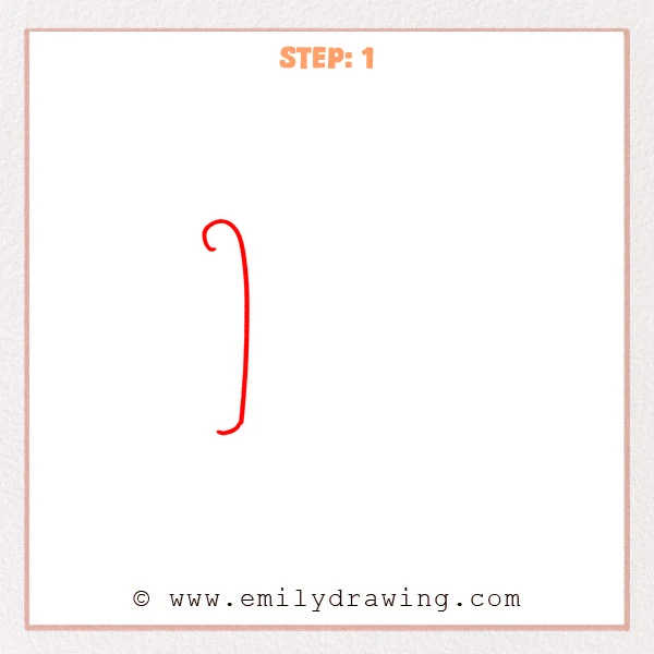 how to draw a fancy letter k - A first stroke for a fancy letter k, showing a tall curved stem with a small hook at the top and a soft tail at the bottom.